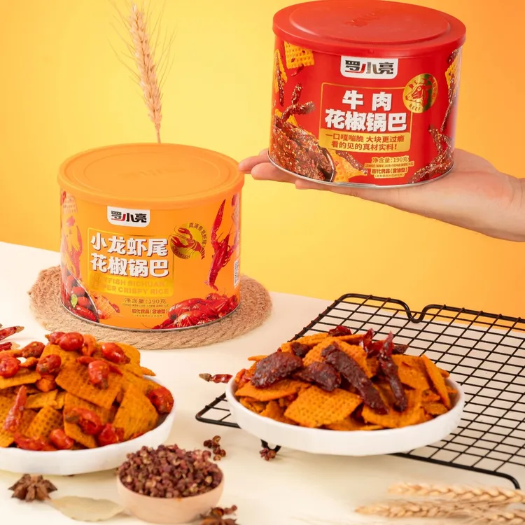 罗锅巴小龙虾夜宵锅巴桶装网红小亮虾尾下酒菜花椒解馋小零食