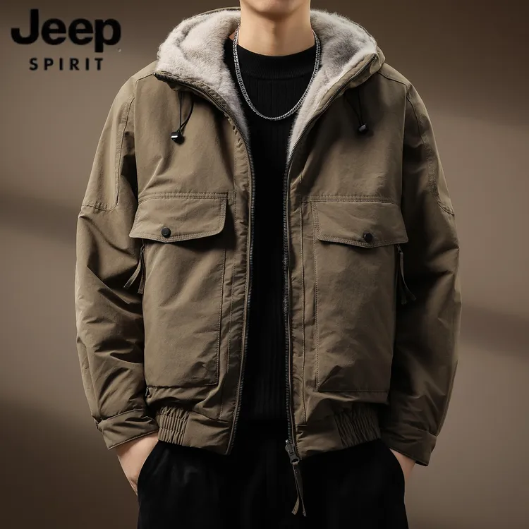 JEEPSPIRIT吉普美式双面穿棉服男士休闲冬季保暖连帽棉衣工装外套