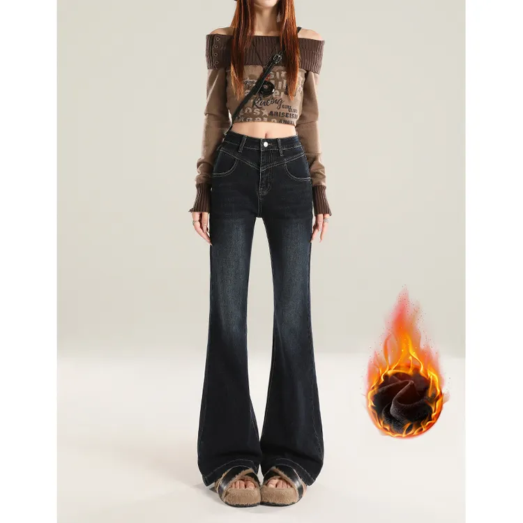 【断码清仓】高腰加绒加厚保暖微喇牛仔裤女【现货】运费险