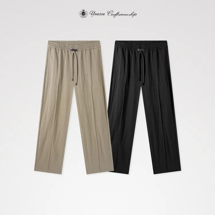 “顶奢”天丝亚麻混纺定制面料立体牙签线装饰直筒休闲长裤 GY005