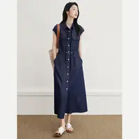 【对白】D01对白气质通勤风牛仔衬衫连衣裙休闲收腰盖袖裙子FDQ068