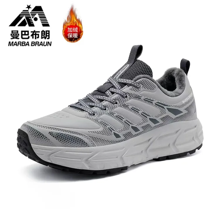 曼巴布朗冬款男女加绒跑步鞋皮面防水保暖厚底户外运动鞋轻量棉鞋