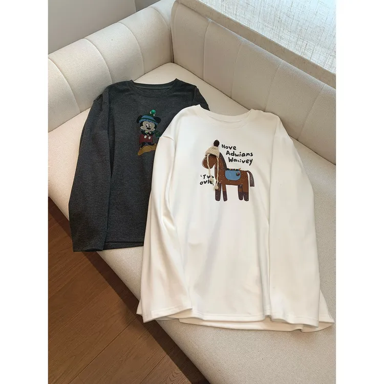 “小木马or米奇”圆领加绒长袖打底T