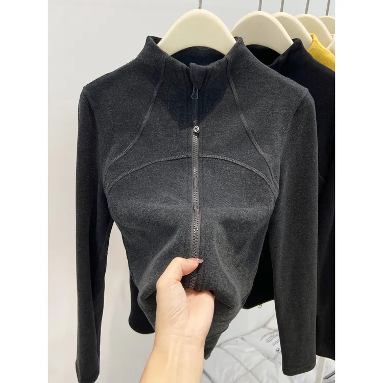 鱼骨收腰半高领磨毛打底上衣女2025秋冬季德绒保暖双拉链长袖开衫