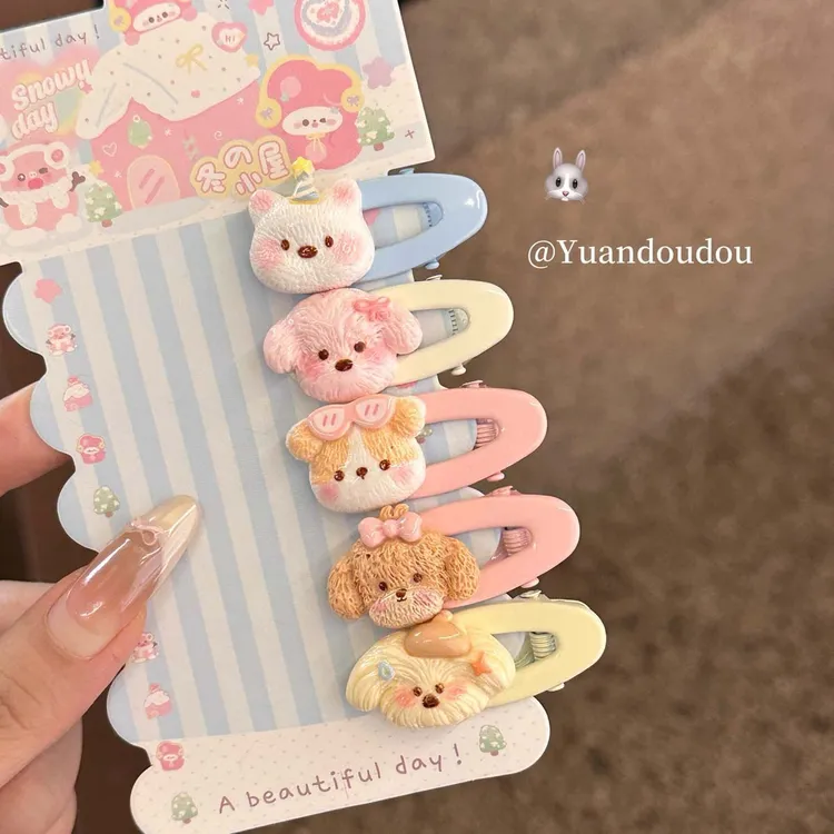 可爱小狗家族发夹前额侧边刘海夹卡通腮红狗狗发卡碎发鸭嘴夹头饰