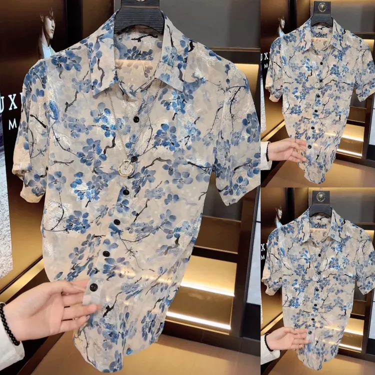 2025男装夏季新款男士半袖翻领衬衫上衣潮牌韩版宽松休闲显瘦