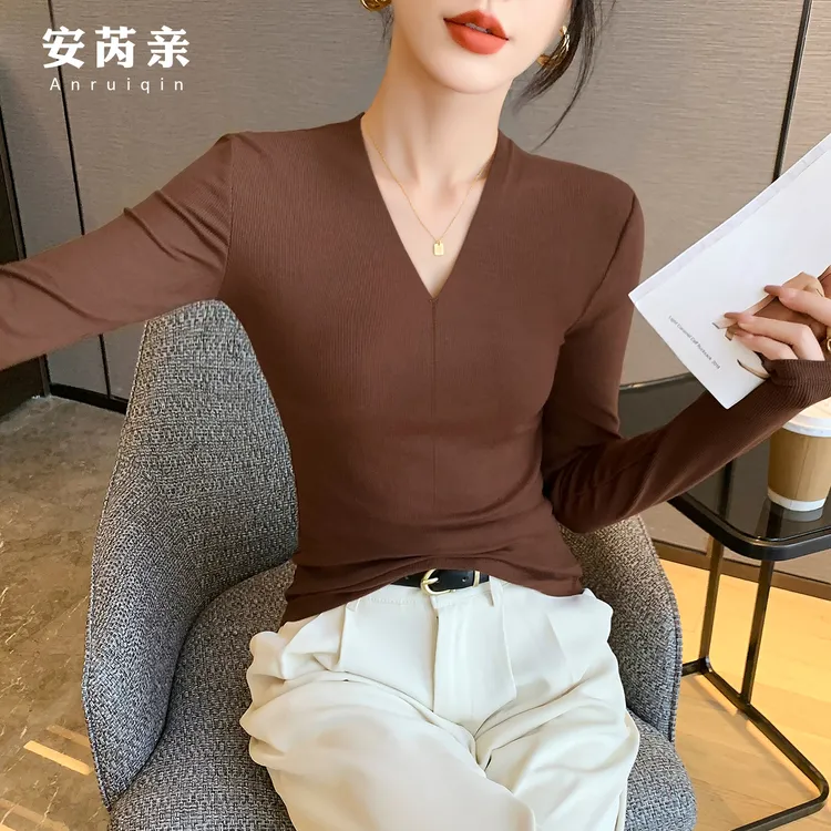 流光风V领打底衫女内搭长袖早秋冬季2025新款修身洋气高级感上衣