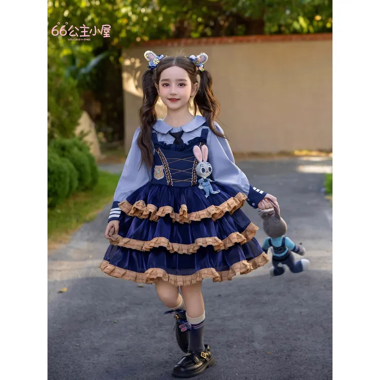 迪士尼公主裙女童洛丽塔裙子兔子警官朱迪cos衣服儿童生日裙礼服