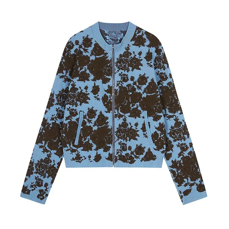 江南新品牡丹提花针织开衫毛衣上衣女