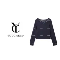 YUUCHENN V领毛针织衫女气质百搭长袖上衣JYY-8880