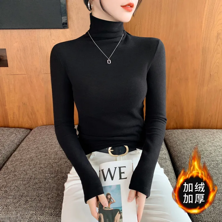 加绒加厚高领打底衫女内搭秋冬2025新款修身御寒立领保暖T恤上衣