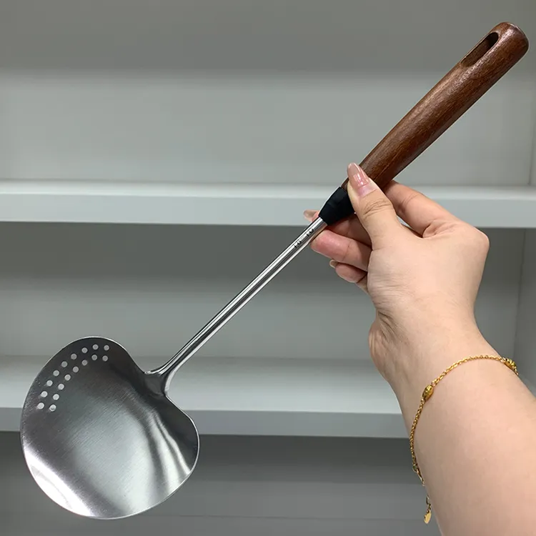 18-10不锈钢胡桃木漏铲锅铲炒菜用厨具