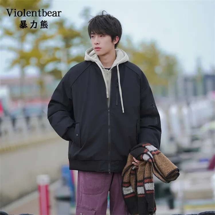 暴力熊2025假两件飞行员连帽棉衣男冬季工装百搭厚外套保暖棉服潮