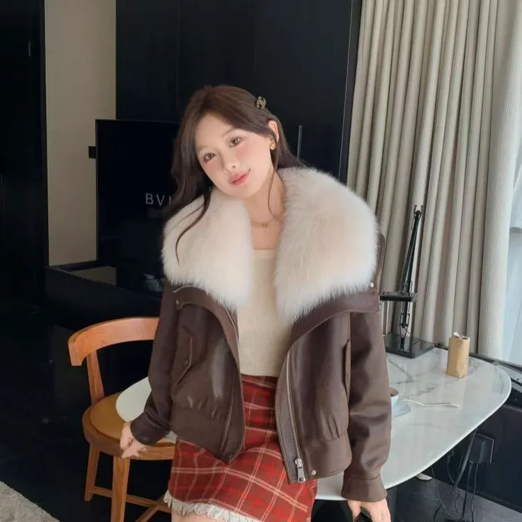 冬季轻奢新款时尚气质轻奢气百搭加绒加厚超大毛领外套8336#