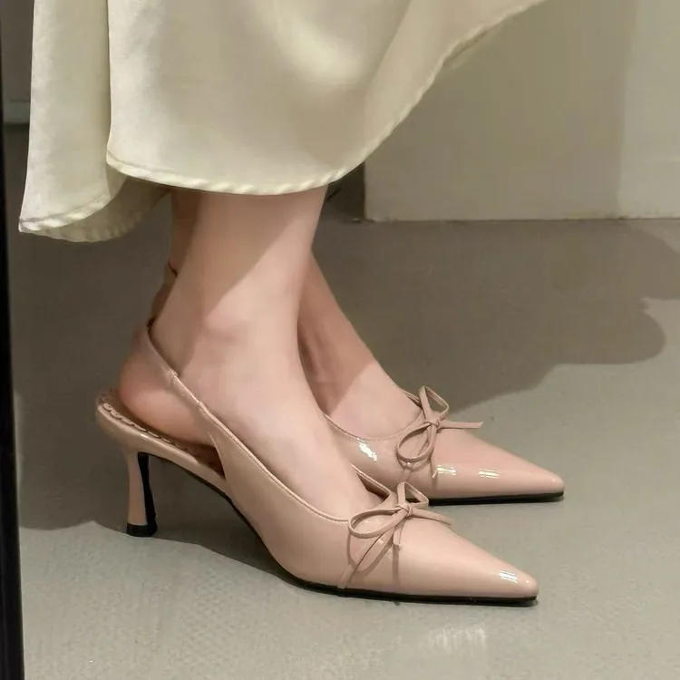 【韩国JTG&Shoes官方正品】裸粉色时尚蝴蝶结真皮包头凉鞋夏季单鞋