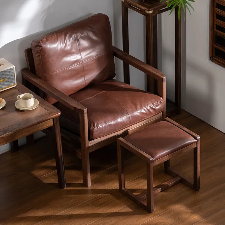 新中式胡桃木实木沙发客厅现代简约大小户型单人桌椅靠背椅久坐