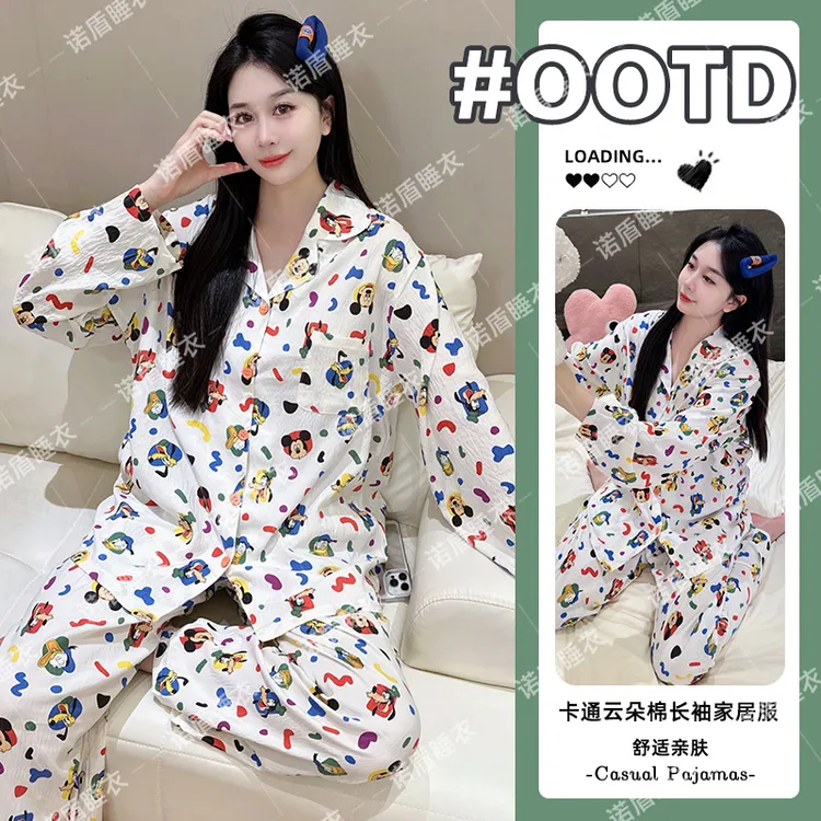 2025新款睡衣女秋冬季长袖长裤米奇薄款大码家居服两件套可外穿