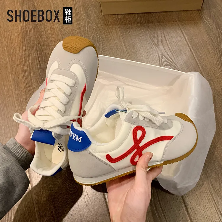 SHOEBOX鞋柜复古芭蕾德训鞋女款2025新款春秋拼色休闲板鞋软底