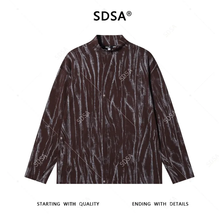 SDSA男士秋冬新款痞帅肌理纹晕染半高领长袖T恤休闲百搭潮流上衣