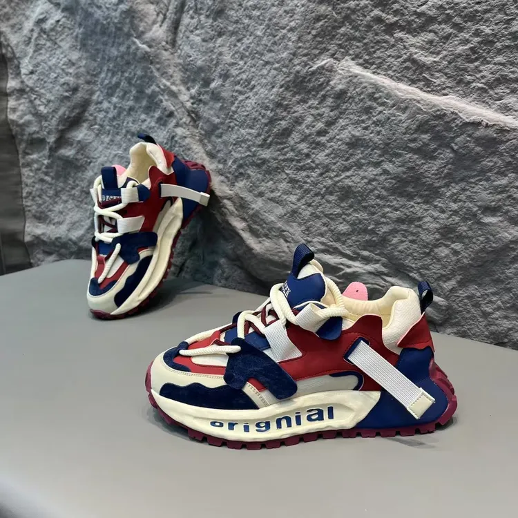 男鞋2025春季新款潮流个性拼接厚底潮鞋百搭舒适增高小众休闲男鞋