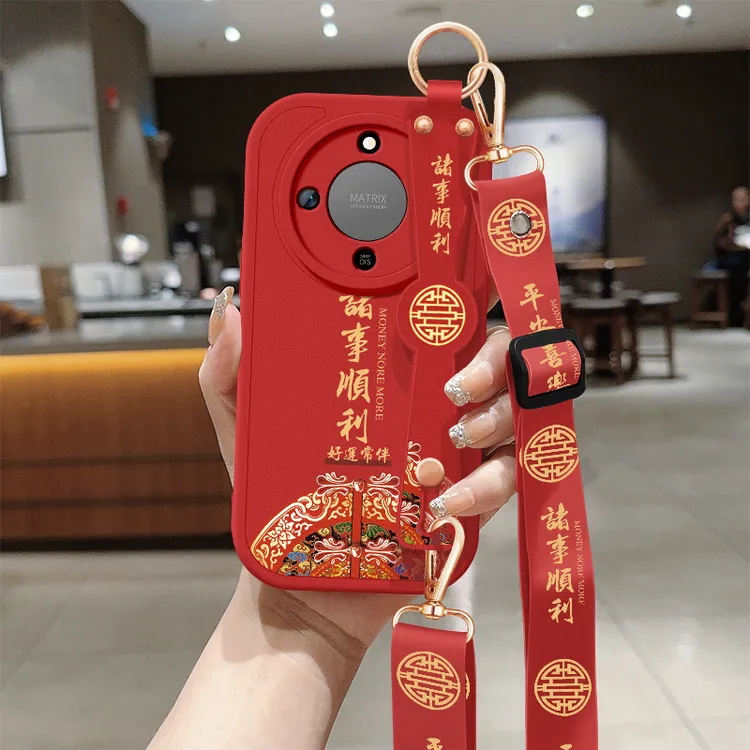 诸事顺利适用华为荣耀x70手机壳新款honor腕带小羊皮斜挎挂绳外壳