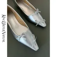 KUN 【Wink蝴蝶结】春秋两色新款尖头单鞋仙女鞋浅口黑色蝴蝶结单鞋