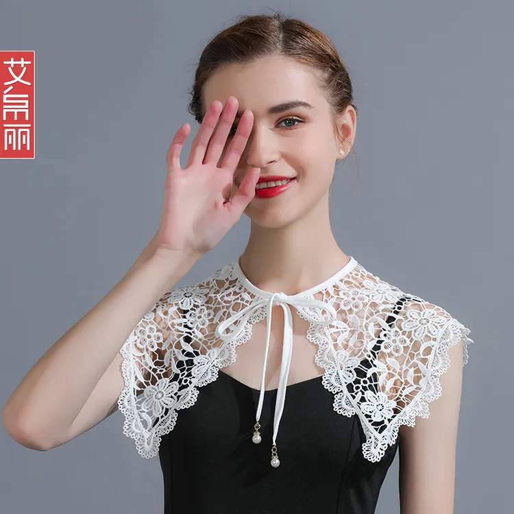 蕾丝小披肩夏季短款防晒开衫女配吊带裙子旗袍外搭外套斗篷式上衣