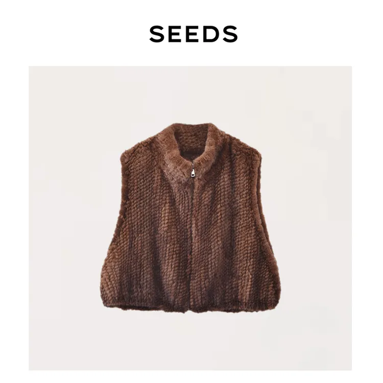 【月光曲·咖啡】SEEDS 芬兰Saga咖啡原色水貂全手工编织皮草马甲