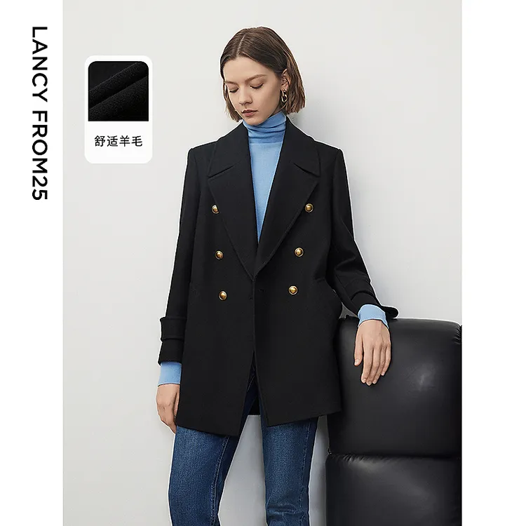 朗姿羊毛法式复古高级感西装领毛呢外套女士冬季通勤气质上衣新款