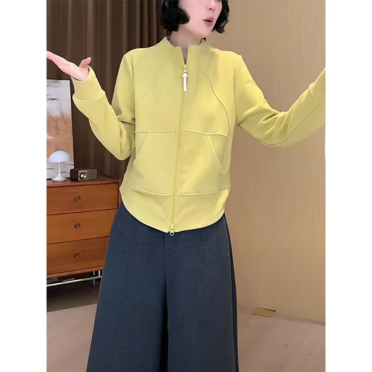 设计感纯色双面绒立领加厚开衫卫衣女秋冬新款显瘦打底衫上衣