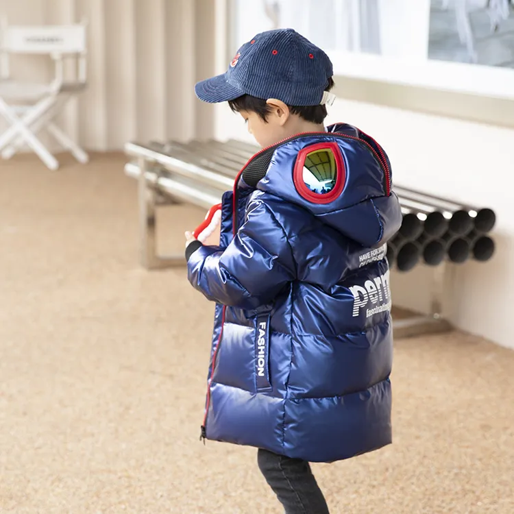 亮面免洗奥特曼男童羽绒服2025新款洋气冬季中长款男款潮儿童外套