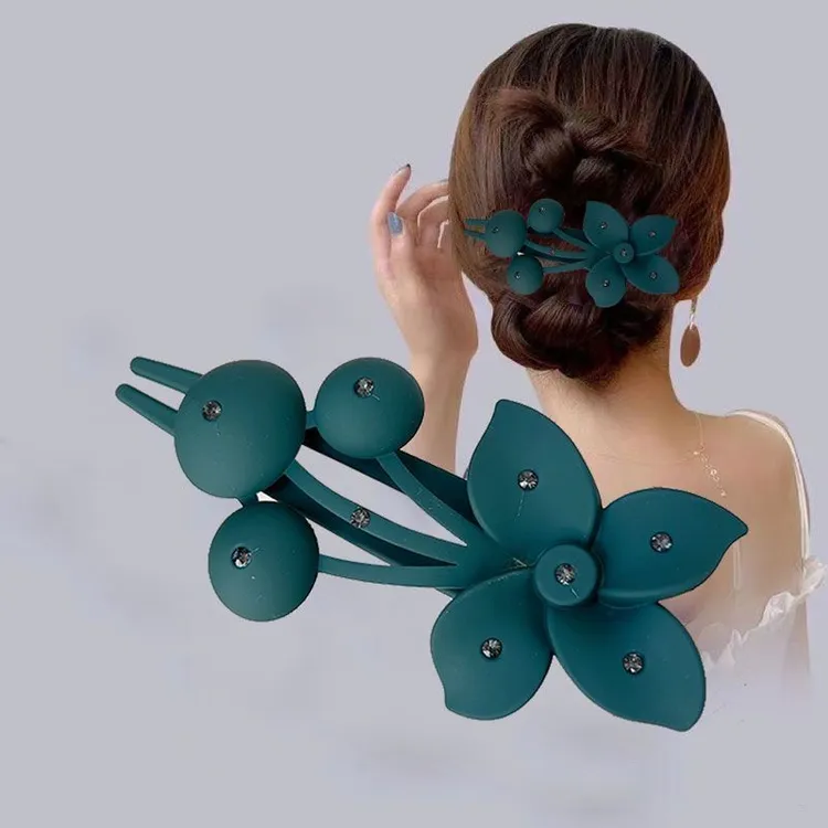 紫荆花头发夹气质花朵盘发抓夹水钻磨砂夹子后脑勺鸭嘴夹新款发卡