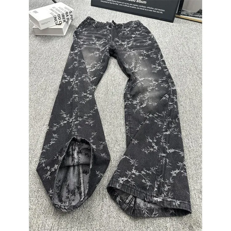 cleanfit荆棘提花牛仔裤男春夏痞帅高级感裤子美式高街直筒微喇裤