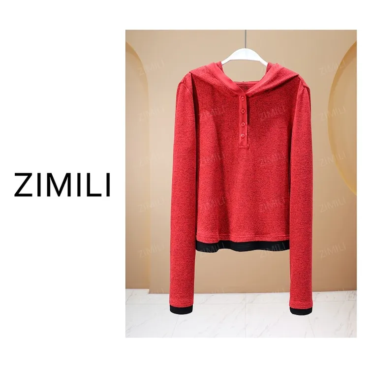 【亮哥女装】2025秋冬新品《锦纹系列》朱红高弹显瘦连帽上衣10121-B5