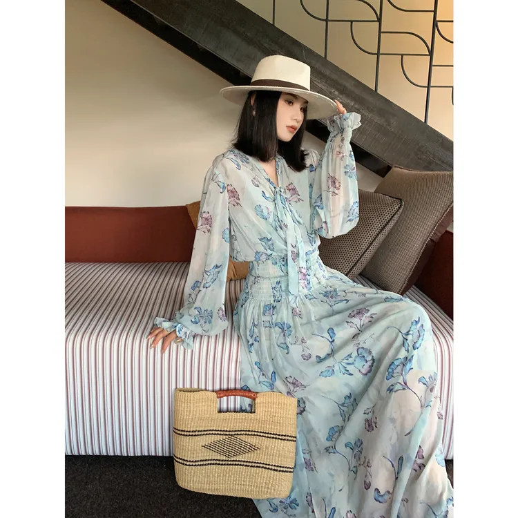 PRASE·噜【生如夏花】夏季显瘦印花气质长袖度假风连衣裙PR605S66