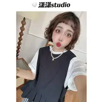 【显瘦黑马甲】潇潇定制面料下摆拼接百褶显瘦百搭黑色马甲XH0001