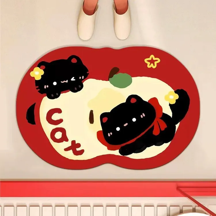 卡通苹果浴室地垫硅藻泥吸水脚垫卫生间门口入户地毯卫浴防滑