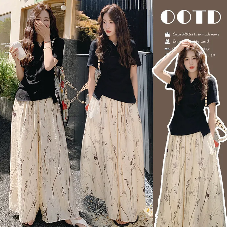 新中式孕妇装夏装套装2025新款宽松显瘦孕妇上衣休闲孕妇阔腿裤子