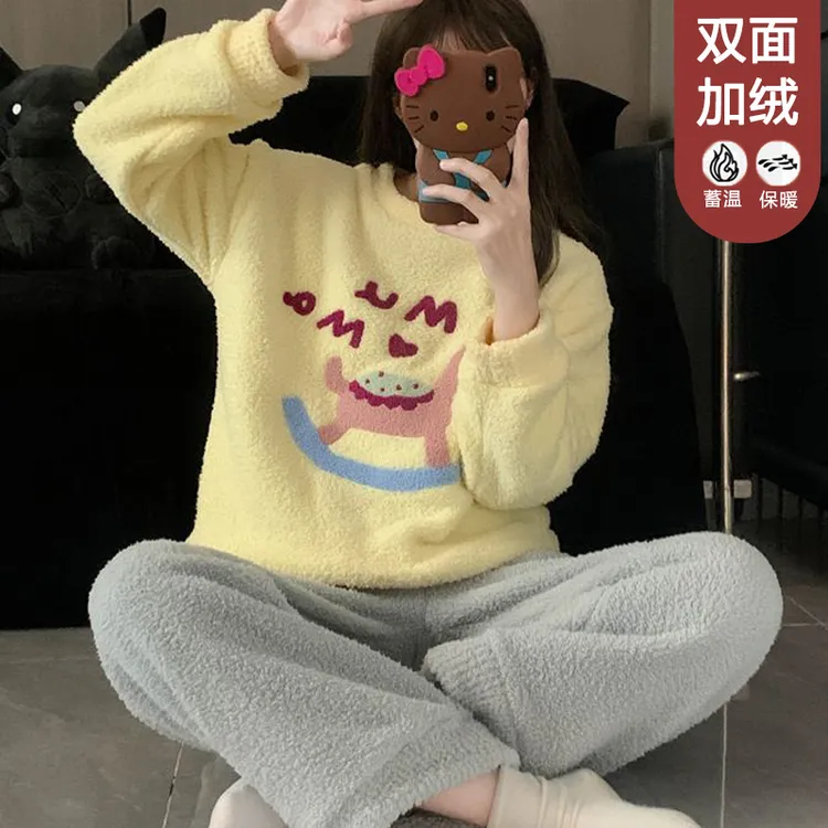 【星】冬季加厚套头毛绒可爱睡衣女可外穿家居服套装1001