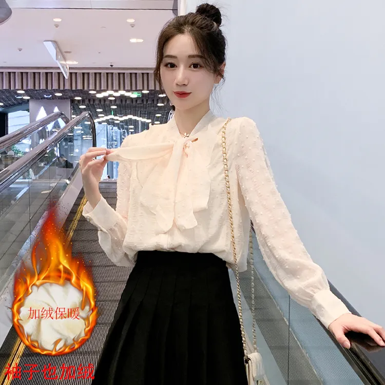 独特别致雪纺衬衫女2025春季新款内搭打底衫法式蝴蝶结小香风上衣