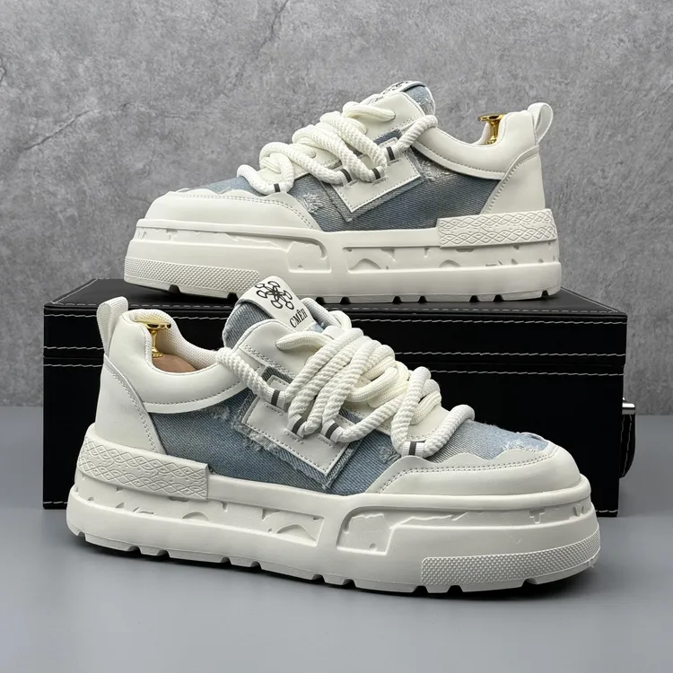 【万达撤柜】男士厚底增高板鞋2025夏季新款百搭休闲鞋小众设计男鞋