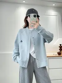 慵懒风简约风短外套长袖开衫女棒球领纯色春季秋季