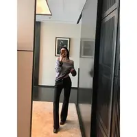 区区欧阳 植绒黑色牛仔裤女冬季低腰修身显瘦小个子复古直筒裤子