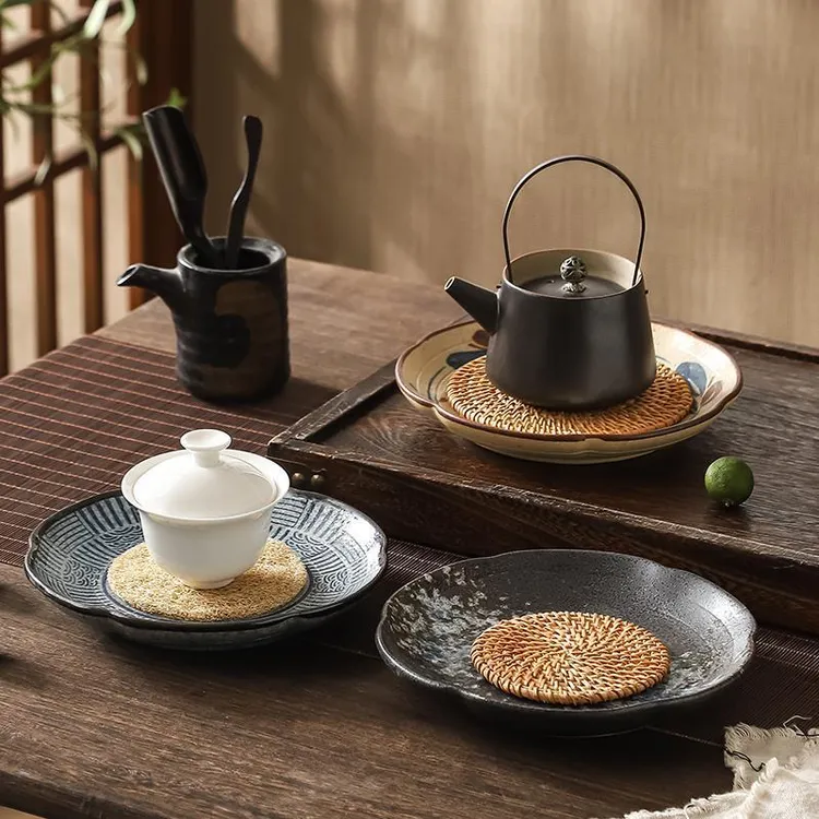 粗陶壶承盘紫砂壶盖碗陶瓷壶托盘子干泡养壶垫复古干泡台茶承托盘