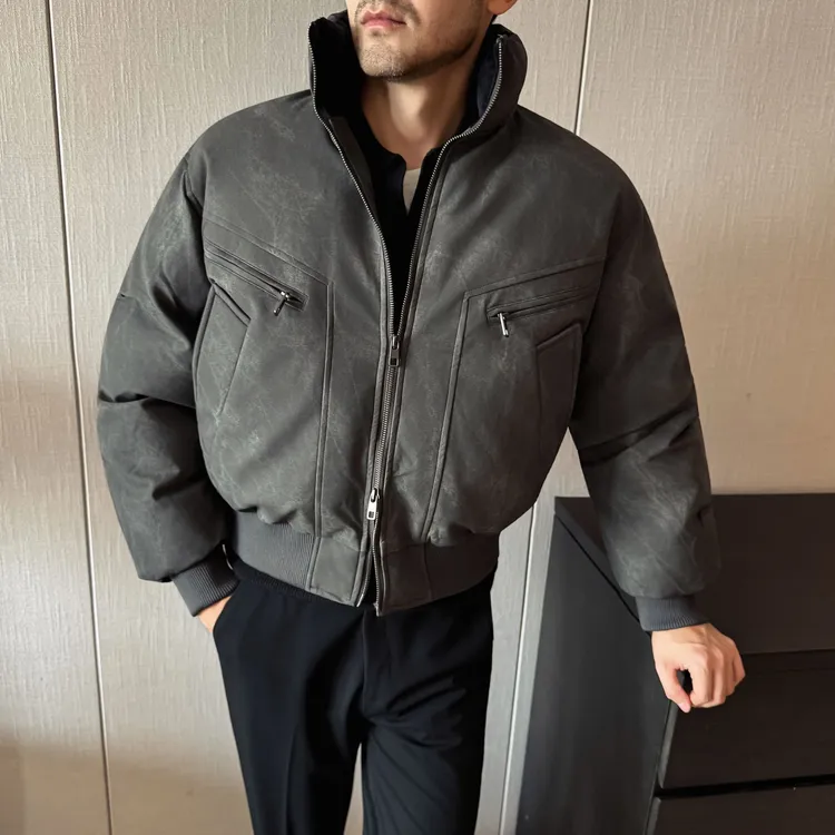 麂皮肌理棉服夹克 立领多袋设计 极简廓形 高阶男士秋冬质感单品