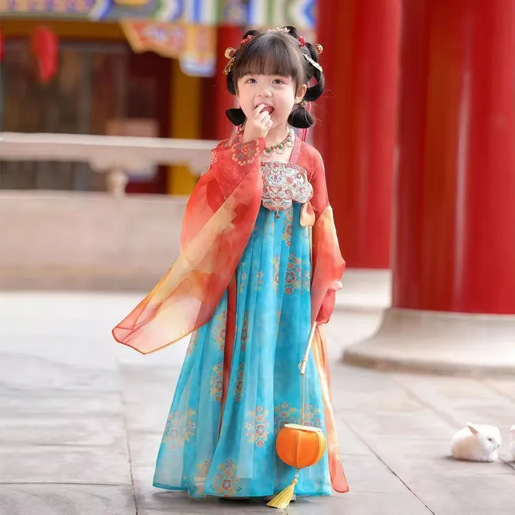 国庆中秋节女童汉服2025新款儿童古风超女孩连衣裙中国风唐装襦裙