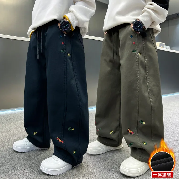 儿童装男童加绒裤子2025新款男孩运动卫裤加厚大童秋冬季长裤休闲