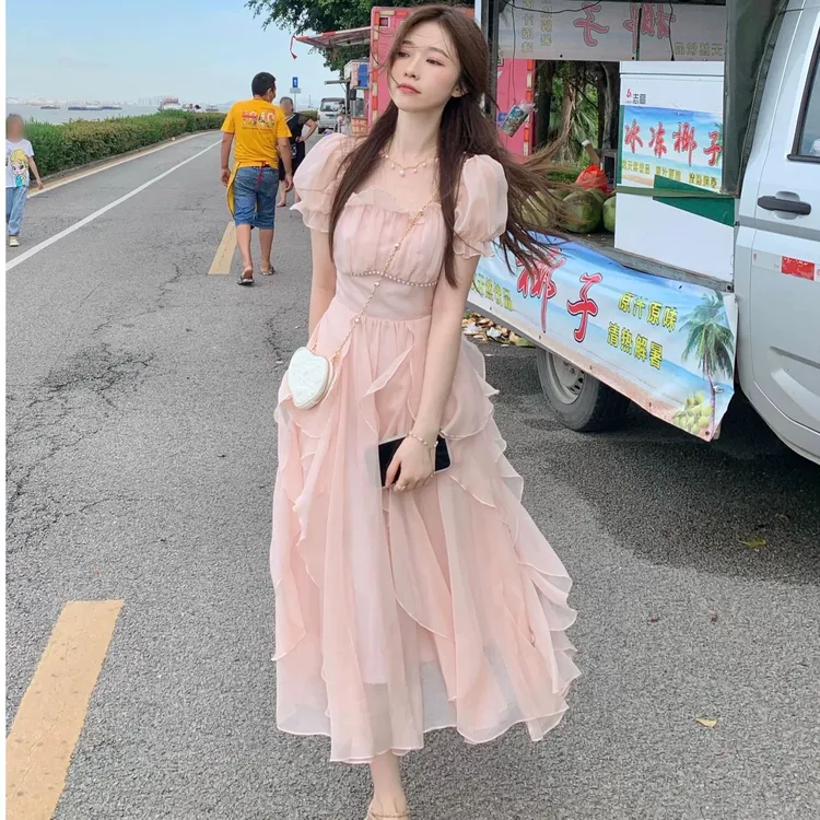 9207 微醺甜茶 法式方领温柔仙女风大码连衣裙
