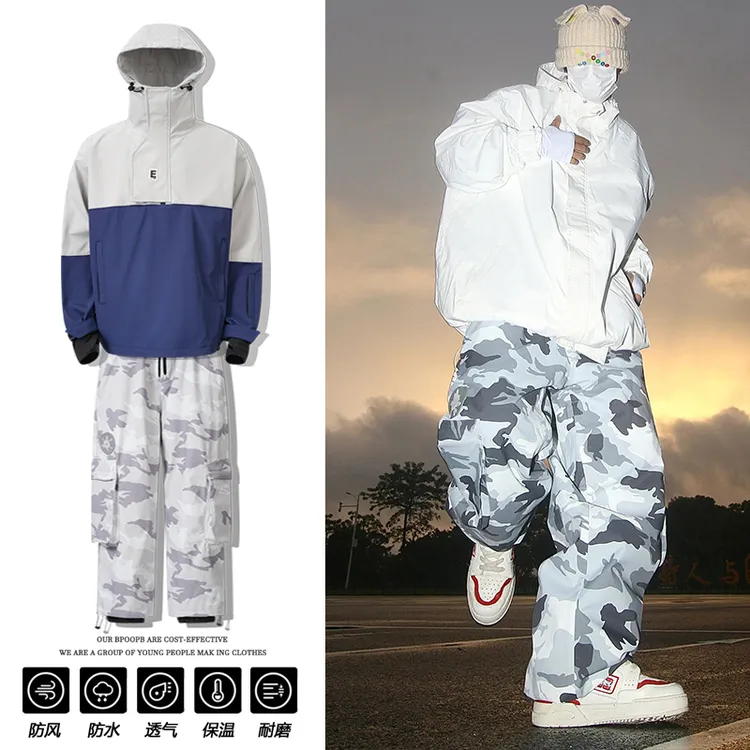 滑雪服套装全新美式升级防水加绒保暖户外滑雪滑雪服套装男女单板