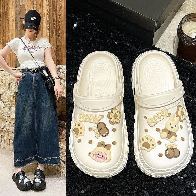 EVA儿童春夏季可爱外穿沙滩洞洞鞋女半拖鞋新款女款包头防滑增高2